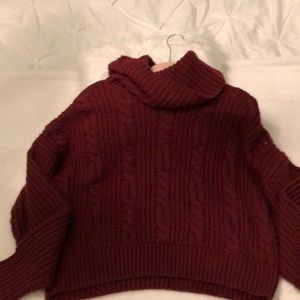 Wine colored semi-cropped turtleneck sweater